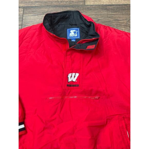 Vintage Wisconsin Badgers Starter Jacket Embroidered Red 1/4 Zip Size Large - Picture 3 of 7